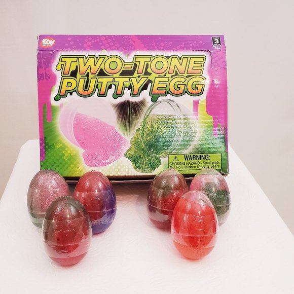 Easter Basket 3 Glittery Two-Tone Putty Slime Eggs - Picture 1 of 2